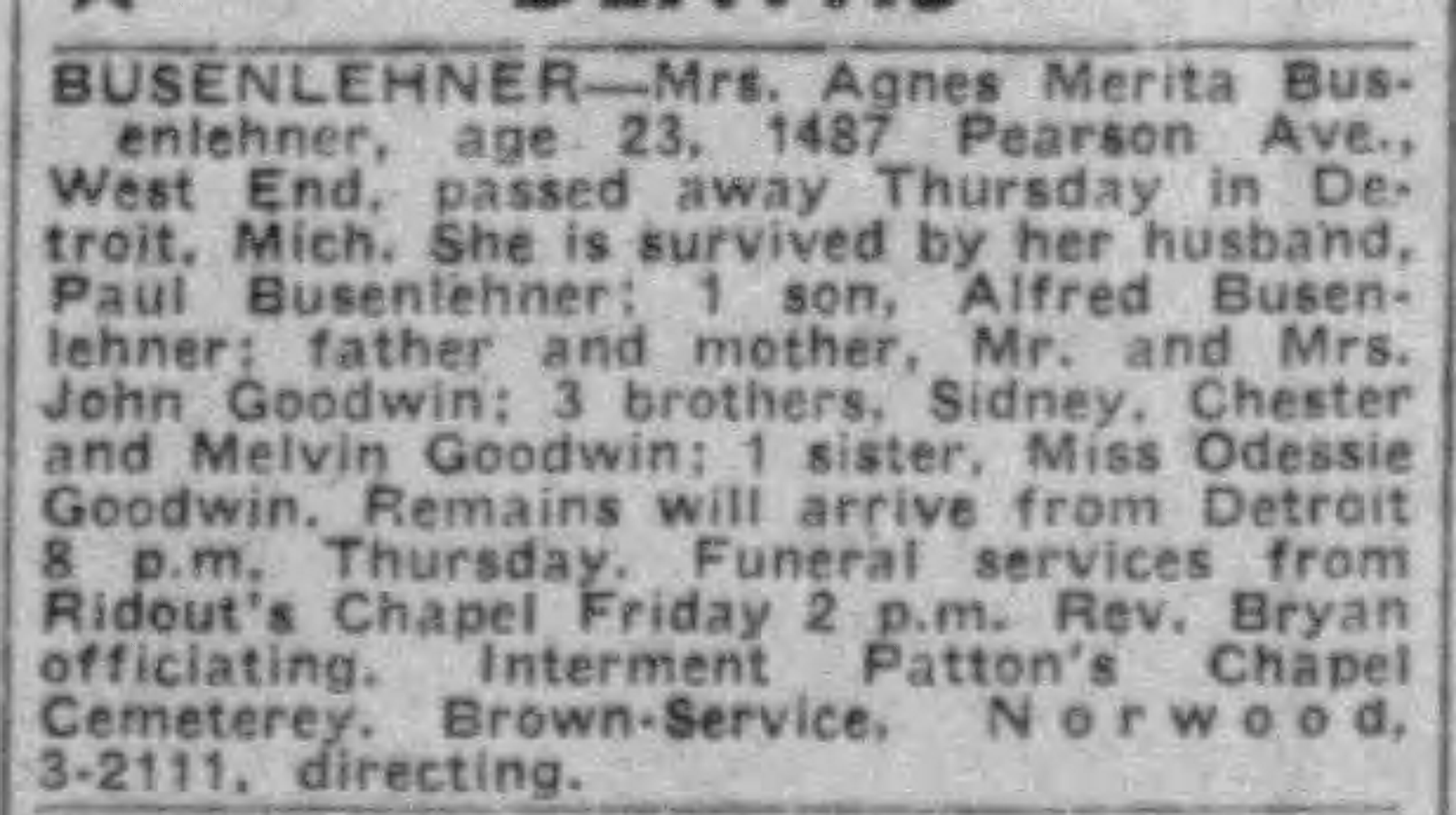 Agnes Merita Busenlehner obituary